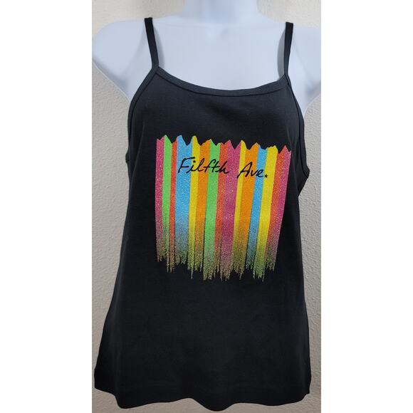 Filth Ave Black Rainbow Glitter Tank Top Large Stretchy Lightweight NWOT 2 - Picture 1 of 4